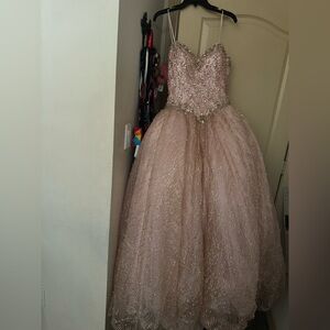 Mori Lee Pink and Gold Ball Gown
